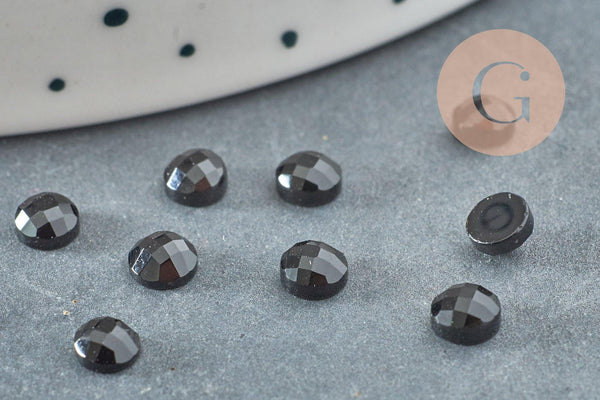 Cabochon rond agate naturelle noire facetté 4mm, x1 (G2276)