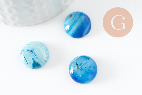 Cabochon rond agate naturelle teinté bleu 16mm, x1 (G9656)