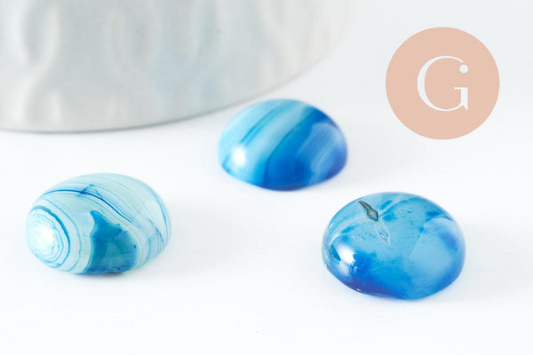 Cabochon rond agate naturelle teinté bleu 16mm, x1 (G9656)
