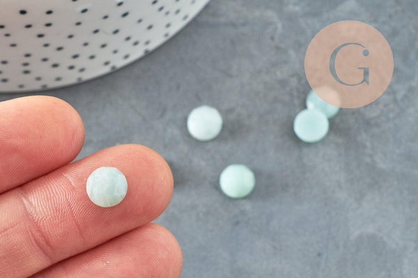 Cabochon rond amazonite de fleurs naturelle à facettes 8mm, x1 (G8686)