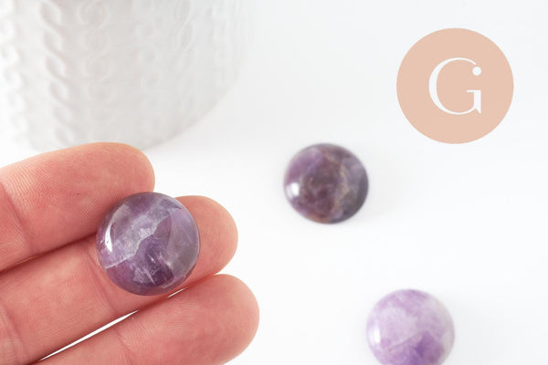 Cabochon rond amethyste naturelle 20mm, x1 (G9619)