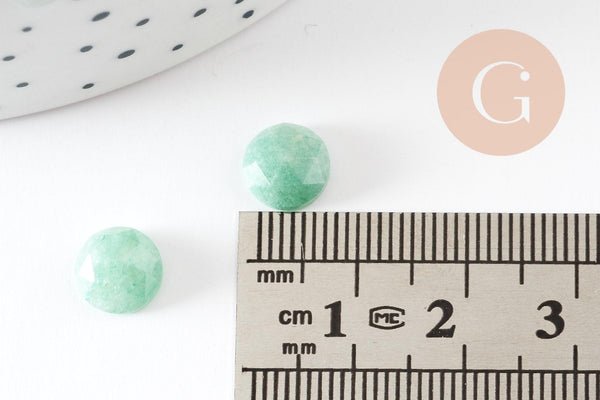 Cabochon rond aventurine naturelle facetté 7.5mm, x1 (G9374)