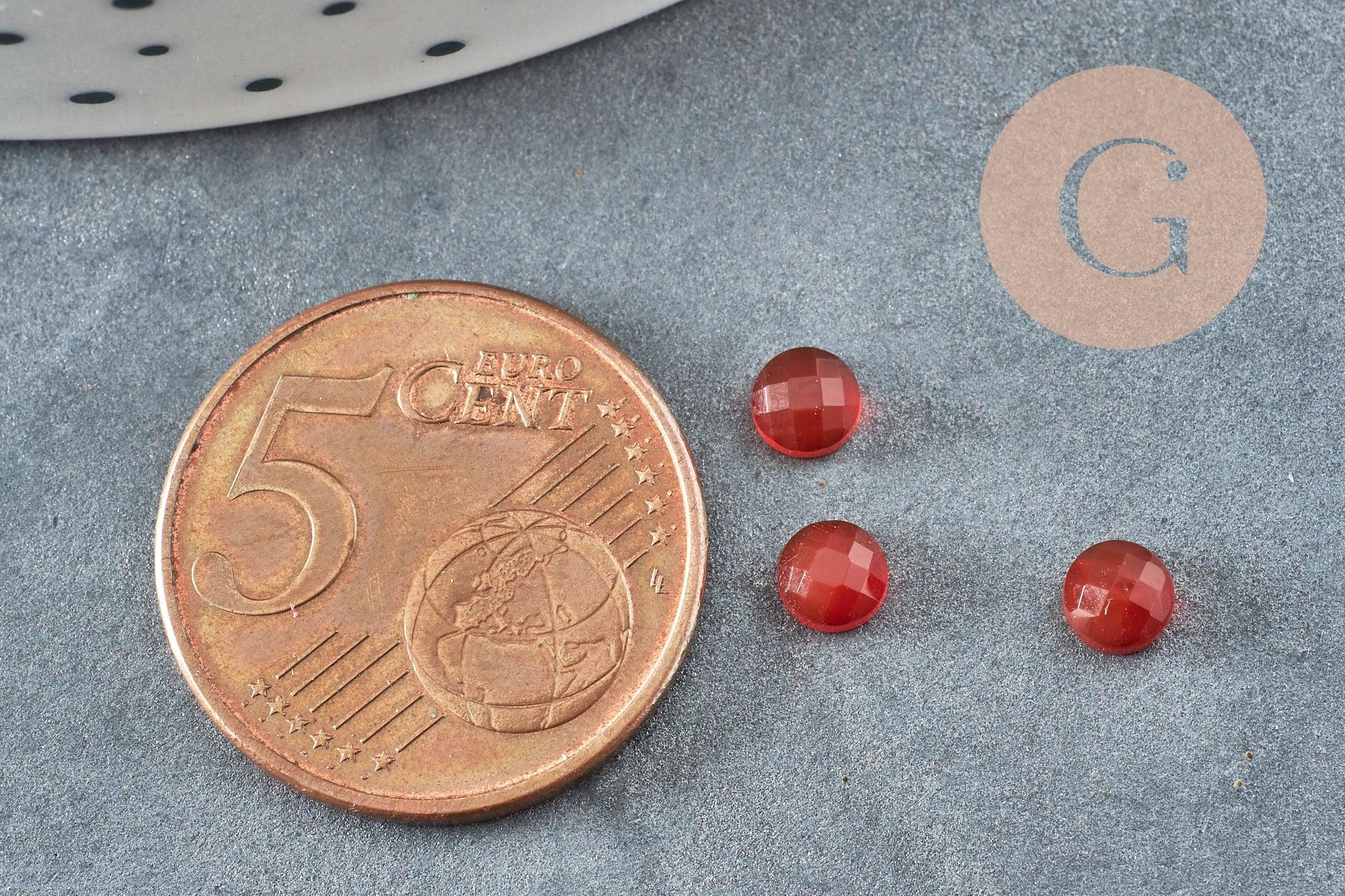 Cabochon rond cornaline naturelle orange facetté 4mm, x1 (G9387)