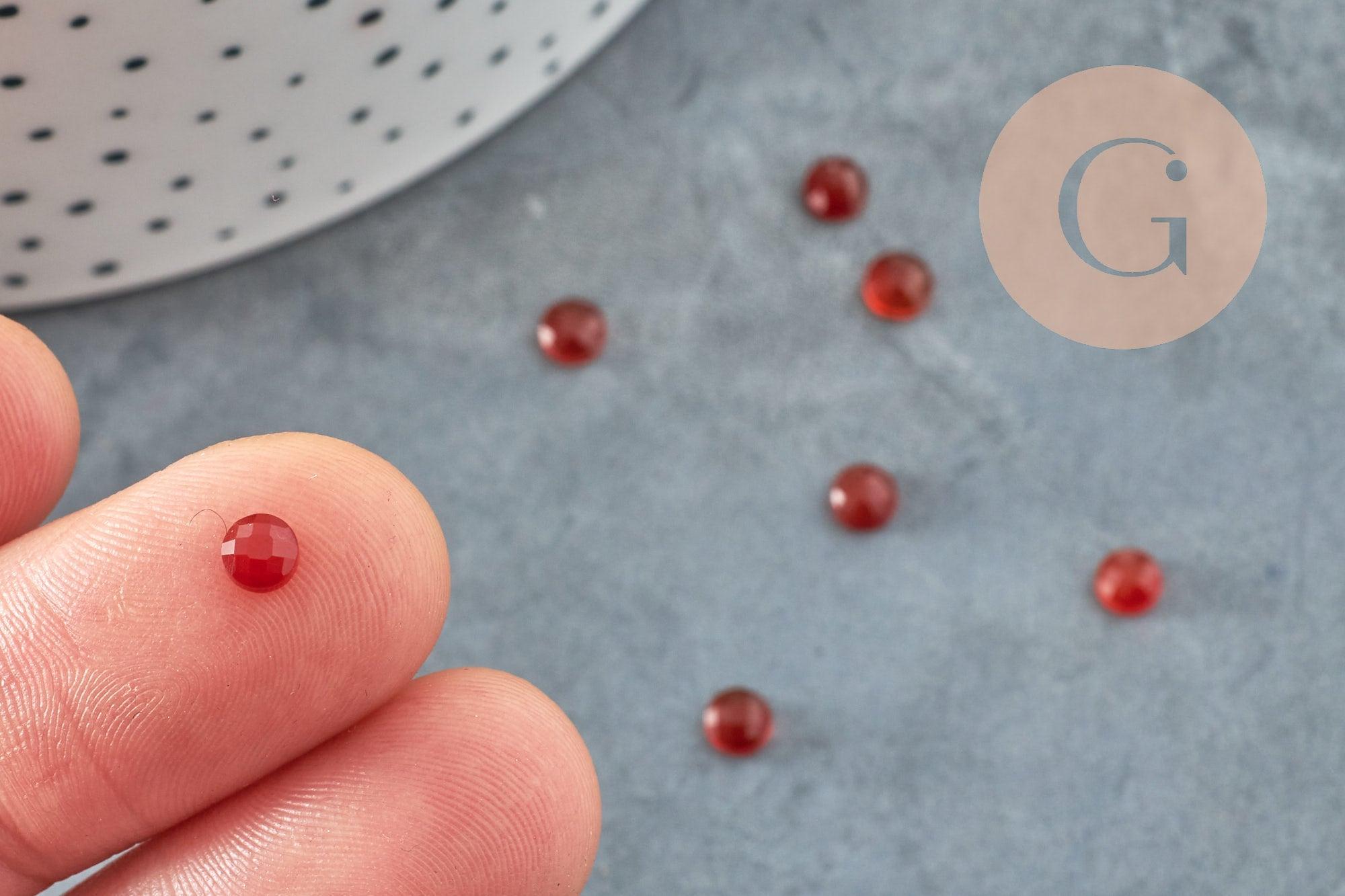 Cabochon rond cornaline naturelle orange facetté 4mm, x1 (G9387)