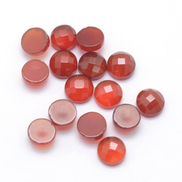 Cabochon rond cornaline naturelle orange facetté 4mm, x1 (G9387)