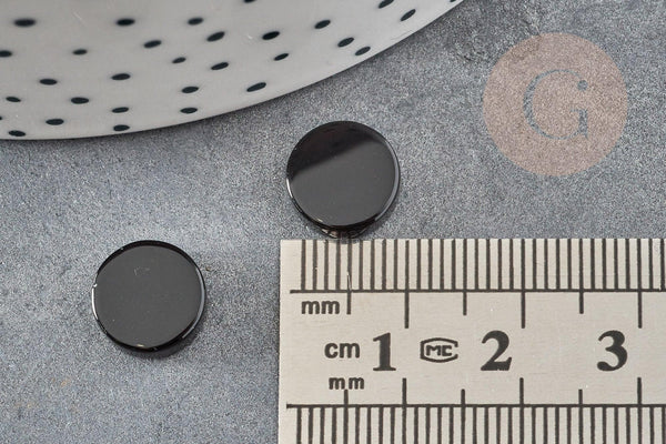 Cabochon rond disque agate naturelle noire 10x2mm, x1 (G2696)