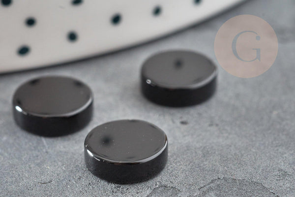 Cabochon rond disque agate naturelle noire 10x2mm, x1 (G2696)