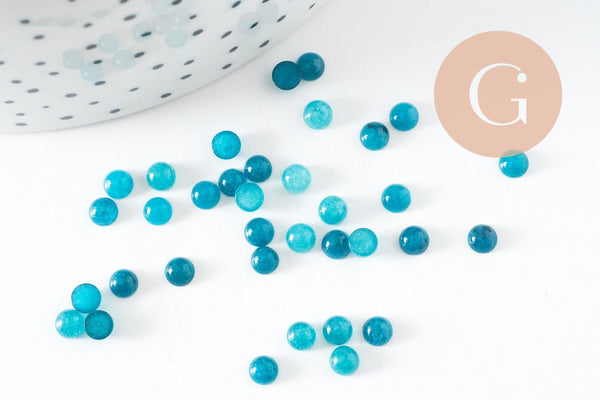 Cabochon rond jade naturel bleu cyan 4mm, x1 (G9959)