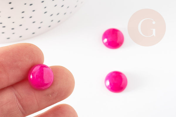 Cabochon rond jade naturel rose fuchsia 12mm, x1 (G9362)