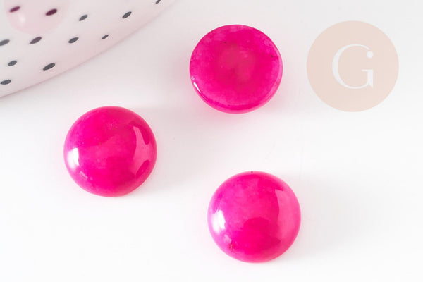 Cabochon rond jade naturel rose fuchsia 12mm, x1 (G9362)