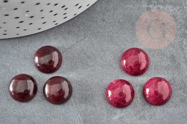 Cabochon rond jade naturel rouge bordeau 12mm, x1 (G0268)