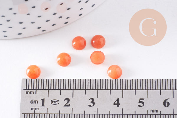 Cabochon rond jade naturel teinté orange 6mm, x1 (G2008)
