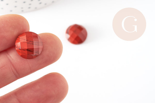 Cabochon rond jaspe rouge naturel à facettes 14.5mm, x1 (G1857)