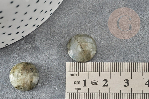 Cabochon rond labradorite naturelle à facettes 14.5mm, x1 (G2264)