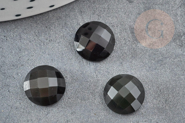 Cabochon rond obsidienne naturelle à facette 11mm, x1 (G2254)