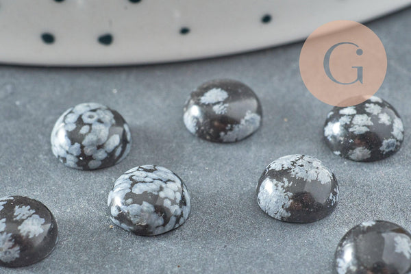 Cabochon rond obsidienne neige naturelle 8mm, x1 (G0421)