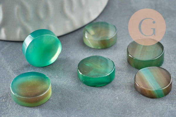 Cabochon rond onyx verte naturelle 14.5-15.5mm, x1 (G9572)