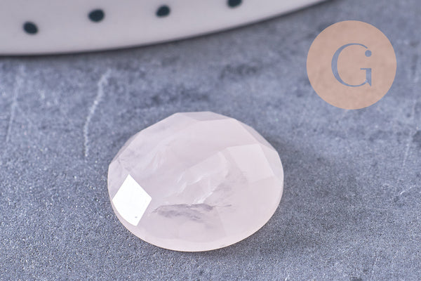 Cabochon rond quartz rose naturel à facettes 16mm, x1 (G10654)