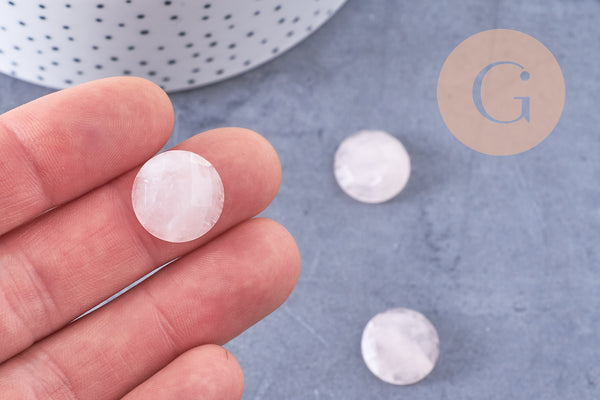 Cabochon rond quartz rose naturel à facettes 16mm, x1 (G10654)