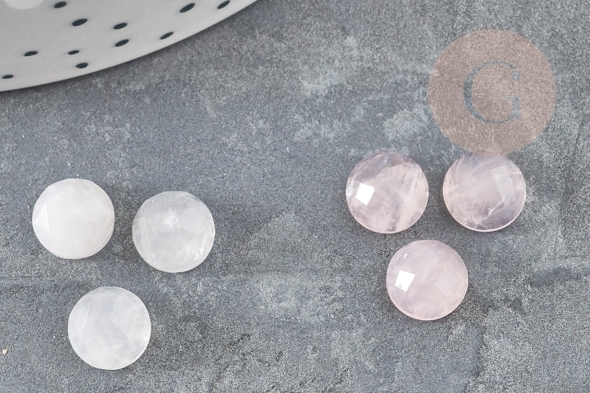 Cabochon rond quartz rose naturel à facettes 7.5mm, x1 (G9375)