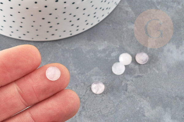 Cabochon rond quartz rose naturel à facettes 7.5mm, x1 (G9375)