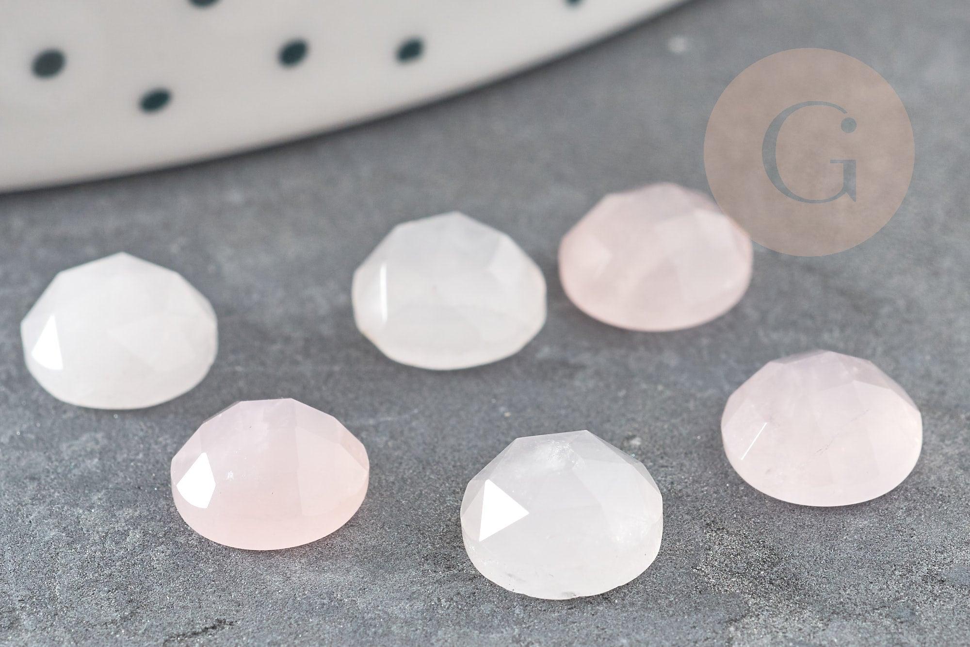 Cabochon rond quartz rose naturel à facettes 7.5mm, x1 (G9375)