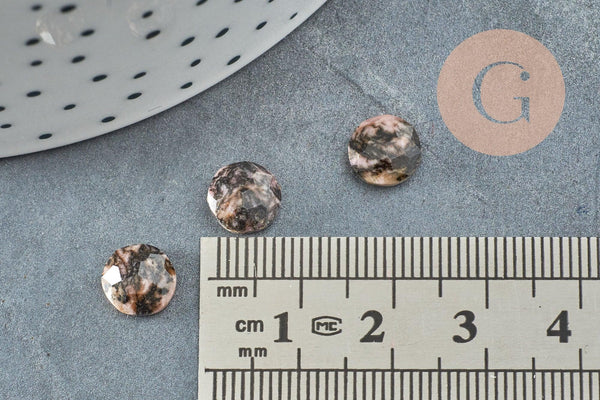 Cabochon rond rhodochrosite naturelle facettes 8mm, x1 (G5924)