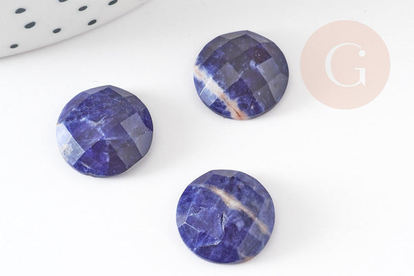 Cabochon rond sodalite bleue naturelle facetté 14.5mm, x1 (G2305)