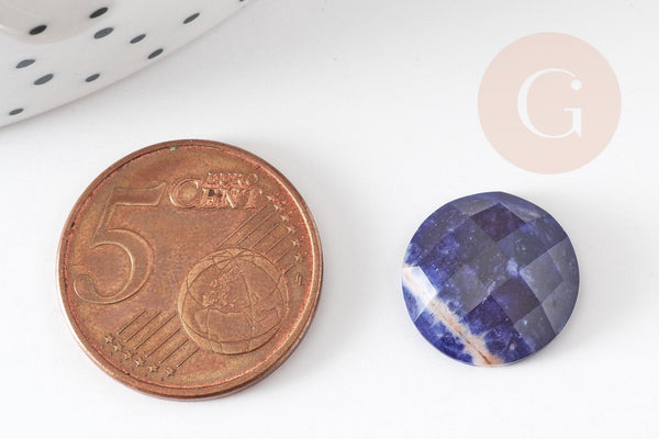 Cabochon rond sodalite bleue naturelle facetté 14.5mm, x1 (G2305)