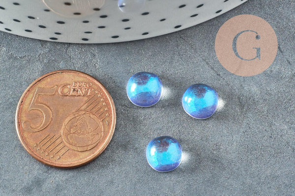 Cabochon rond verre clair irisé opalite AB 8mm, x1 G8333