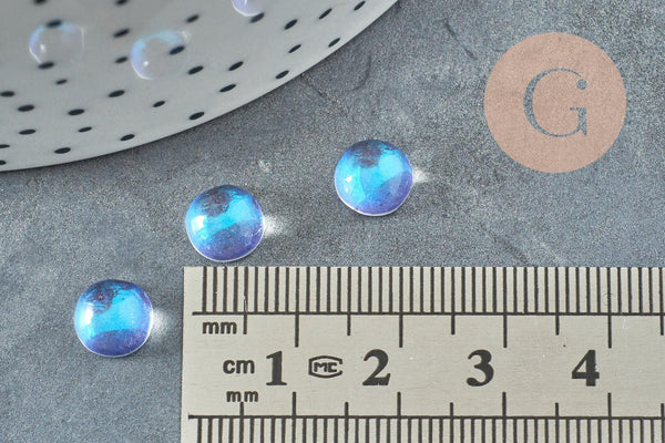 Cabochon rond verre clair irisé opalite AB 8mm, x1 G8333