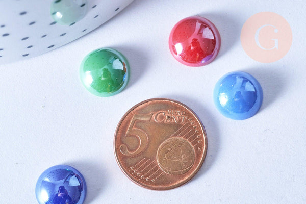 Cabochon rond verre irisé multicolore 12mm, x10 (G8703)