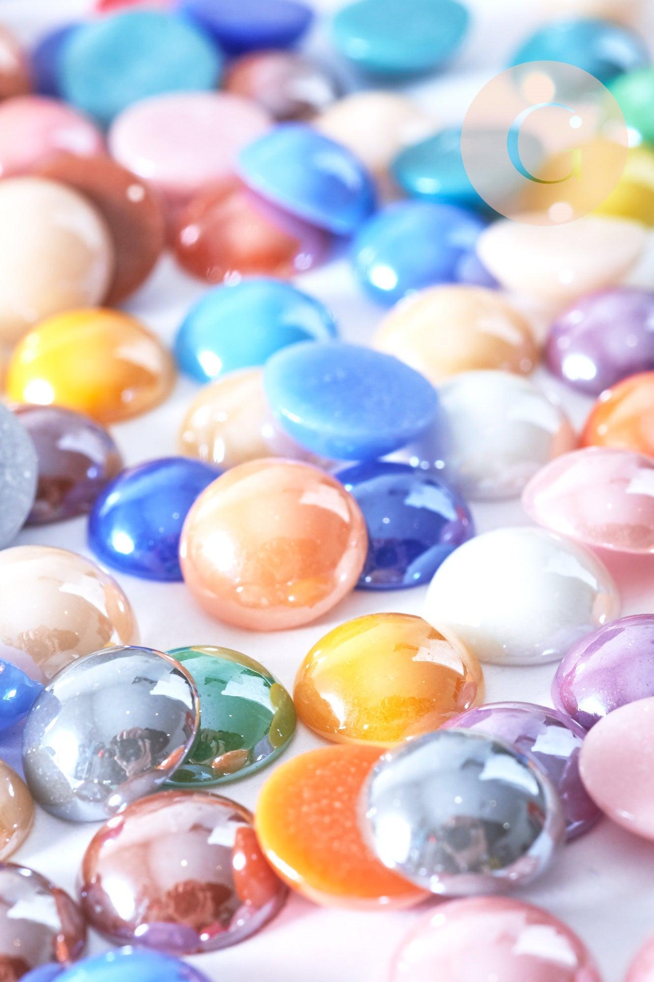 Cabochon rond verre irisé multicolore 12mm, x10 (G8703)