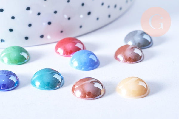 Cabochon rond verre irisé multicolore 12mm, x10 (G8703)