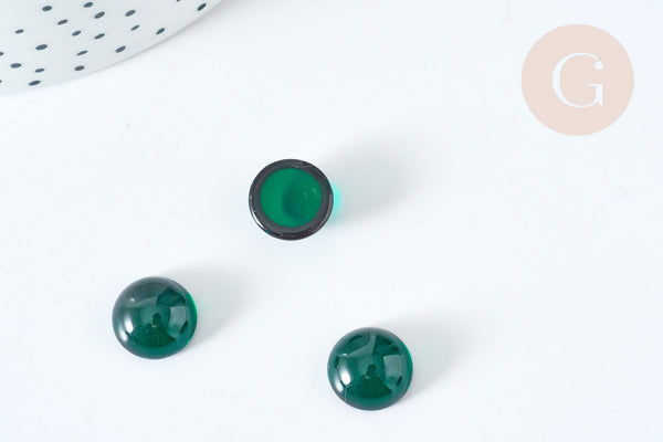 Cabochon rond verre lisse vert foncé 12mm, x1 (G8146)