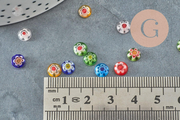 Cabochon rond verre millefiori multicolore 6mm, x5 (G9970)