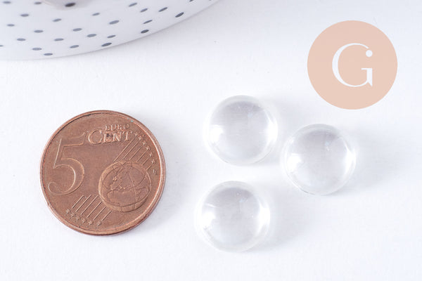 Cabochon rond verre transparent 11.5mm, x5 (G10690)
