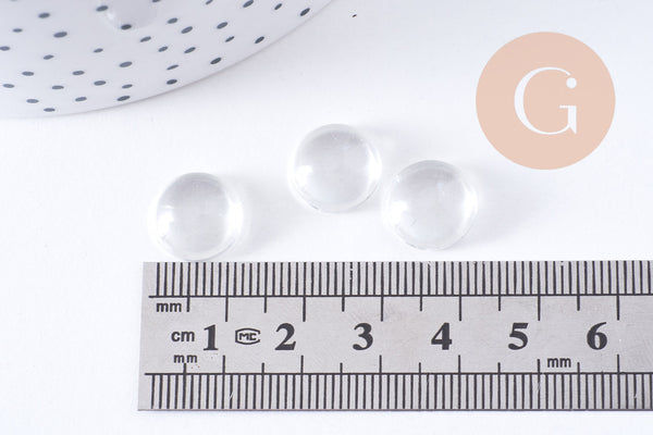 Cabochon rond verre transparent 11.5mm, x5 (G10690)