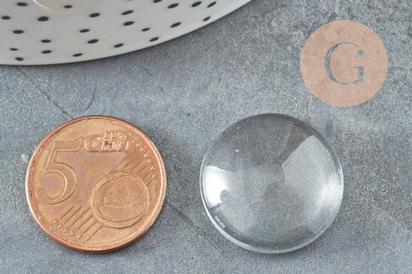 Cabochon rond verre transparent 22mm, x5 (G5372)