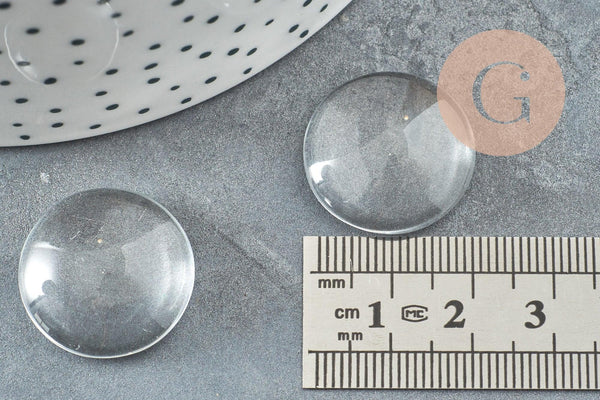 Cabochon rond verre transparent 22mm, x5 (G5372)