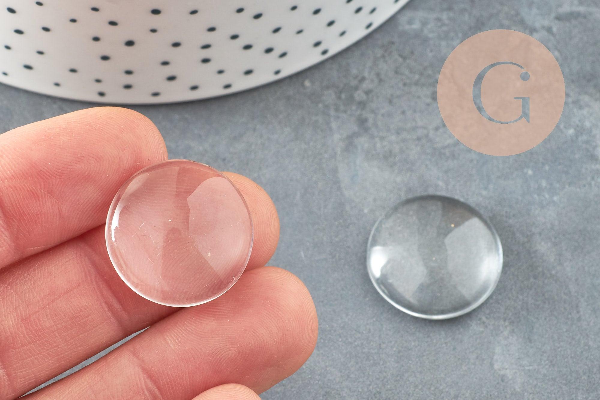 Cabochon rond verre transparent 22mm, x5 (G5372)