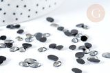 Cabochon strass plastique noir irisé ovale 6x4mm, x 5 grammes (G8339)