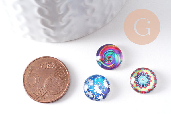 Cabochon verre rond dôme imprimé 12mm, x20 (G3743)