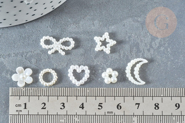 Cabochons acrylique blanc nacré coeur étoile 10-14mm, x10 (G7502)