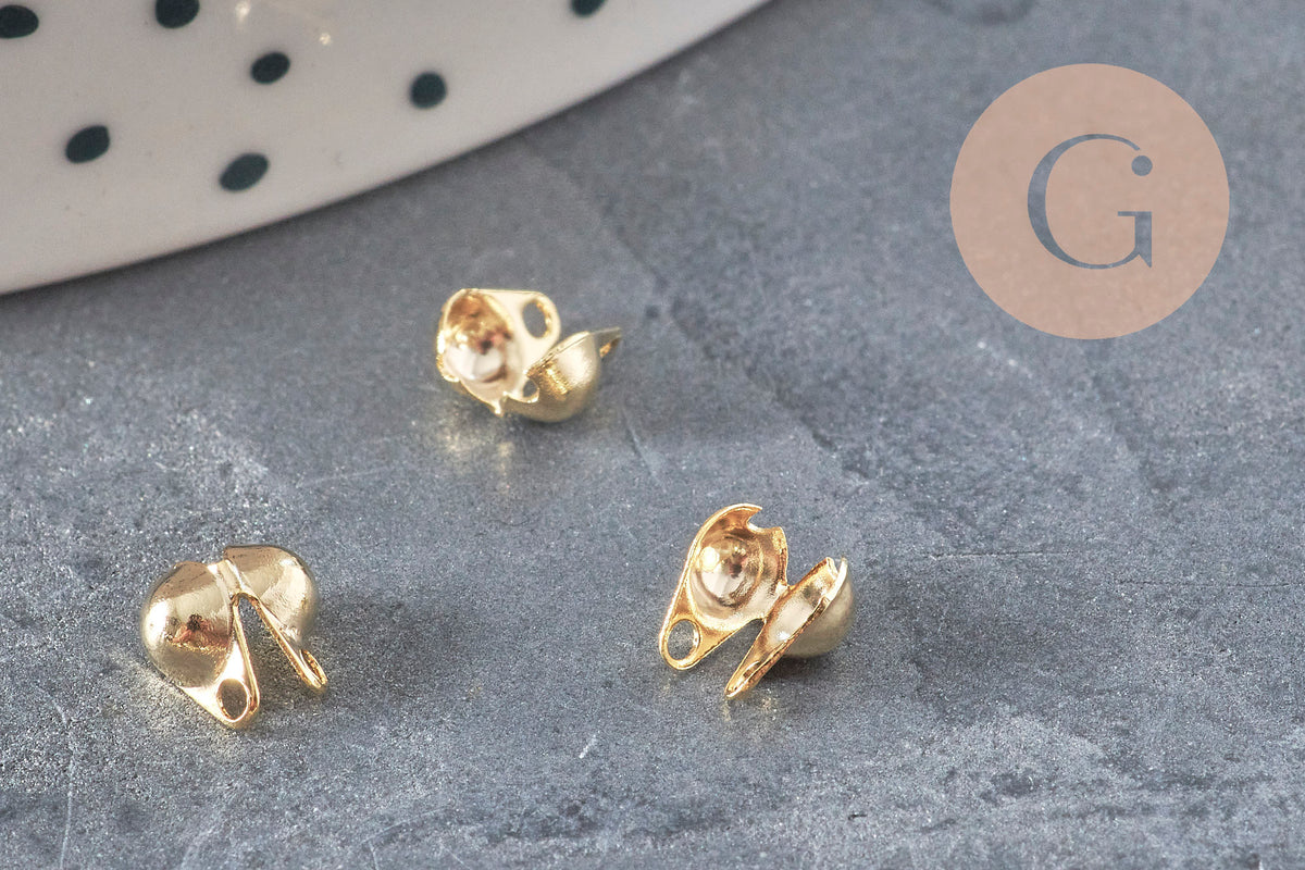 Cache-noeud chaine boule acier 304 doré avec trou 6mm, x10 (G7318)-Cache-noeuds-Gingerlily Perles