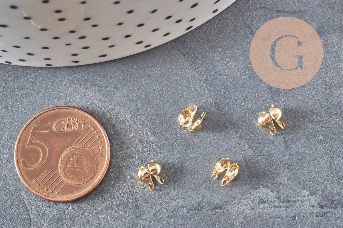 Cache-noeud chaine boule acier 304 doré avec trou 6mm, x10 (G7318)-Cache-noeuds-Gingerlily Perles