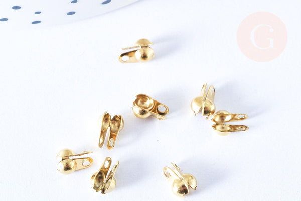 Cache-noeud chaine boule acier 304 doré avec trou 6mm, x10 (G7318)