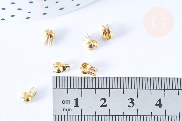 Cache-noeud chaine boule acier 304 doré avec trou 6mm, x10 (G7318)