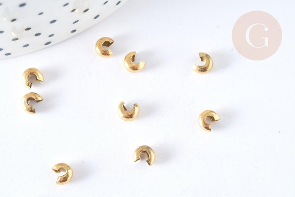 Caches perles à écraser en acier inoxydable 304 doré PVD, x5 (G7324)