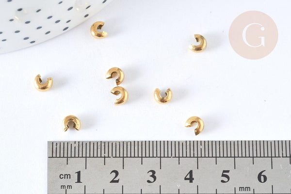 Caches perles à écraser en acier inoxydable 304 doré PVD, x5 (G7324)